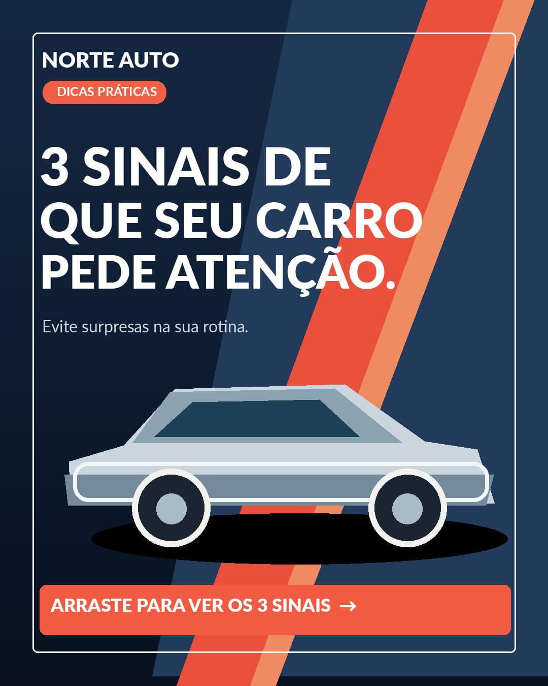 Exemplo ilustrativo de capa de carrossel Norte Auto, com carro e identidade azul e vermelha